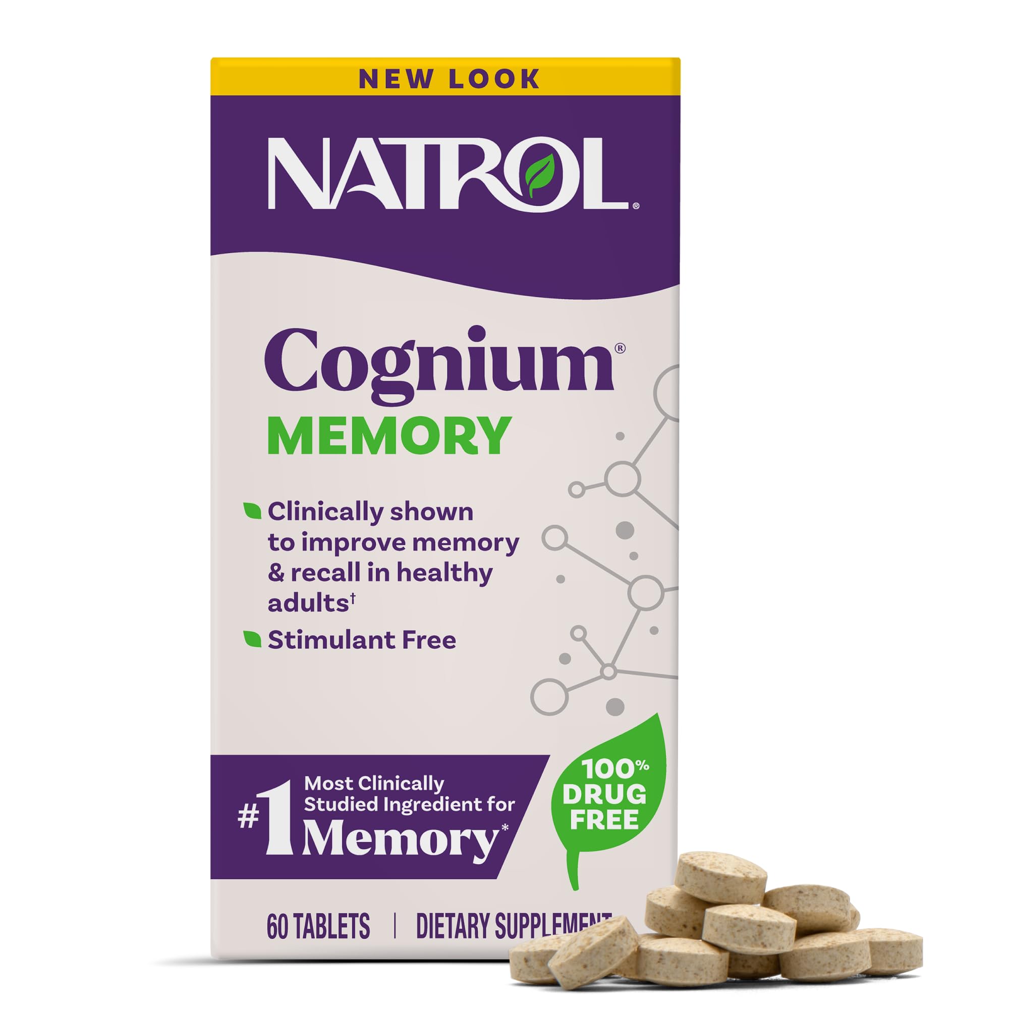 Natrol Cognium Memory bottle on a clean desk, illustrating daily brain health support.