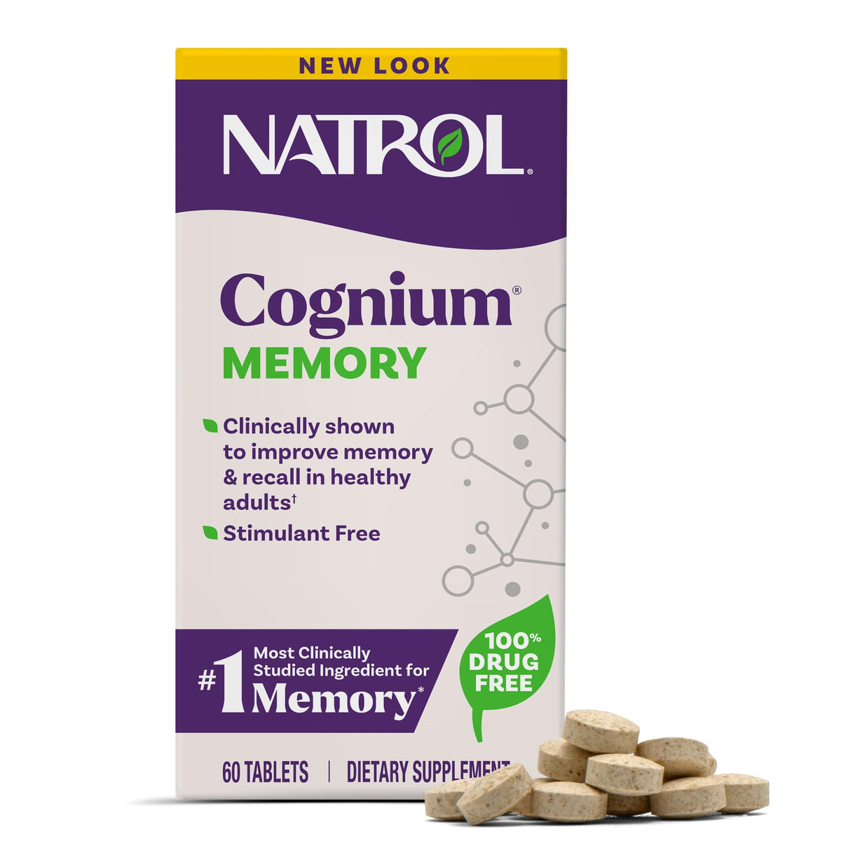 Natrol Cognium Memory bottle on a clean desk, illustrating daily brain health support.