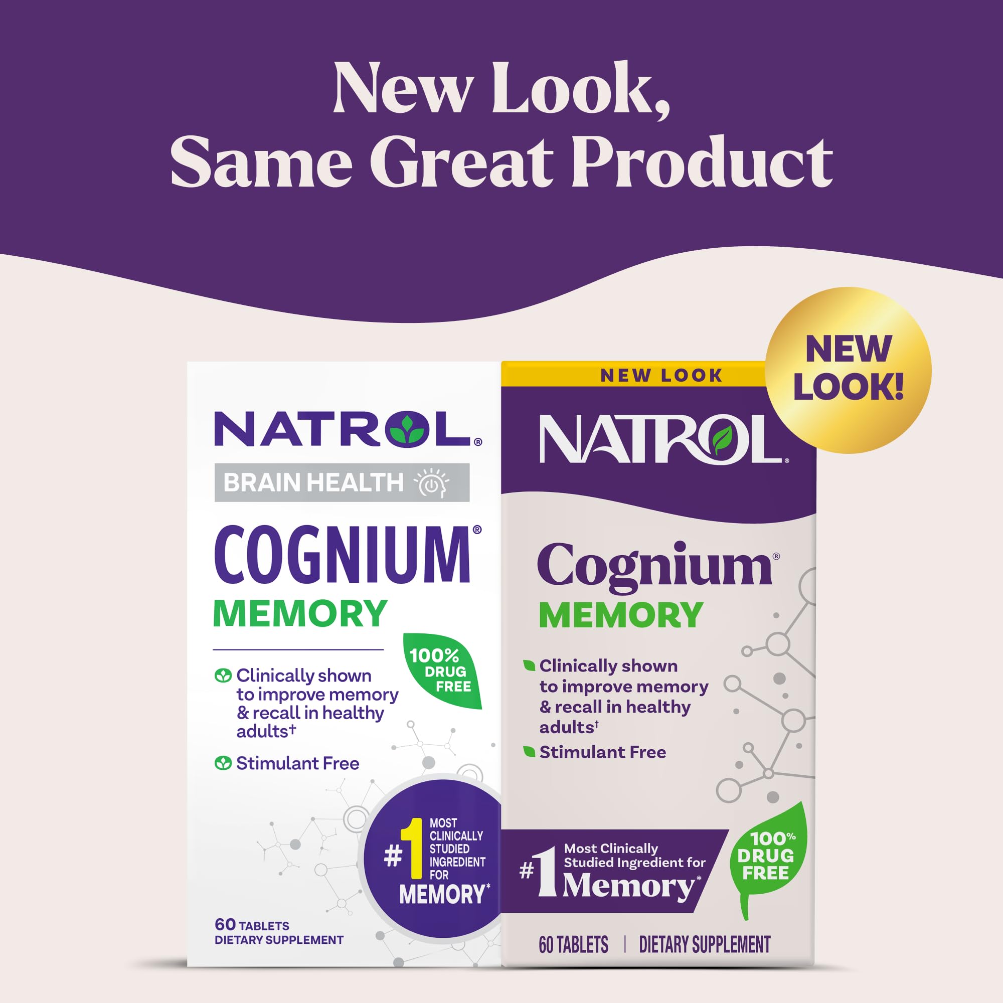 Closeup of Natrol Cognium Memory capsules for convenient daily memory support.