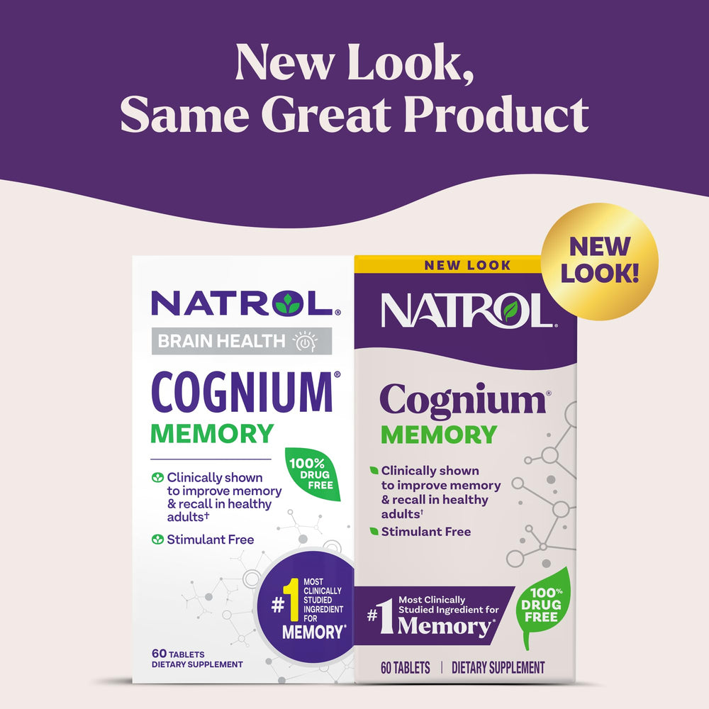 Closeup of Natrol Cognium Memory capsules for convenient daily memory support.