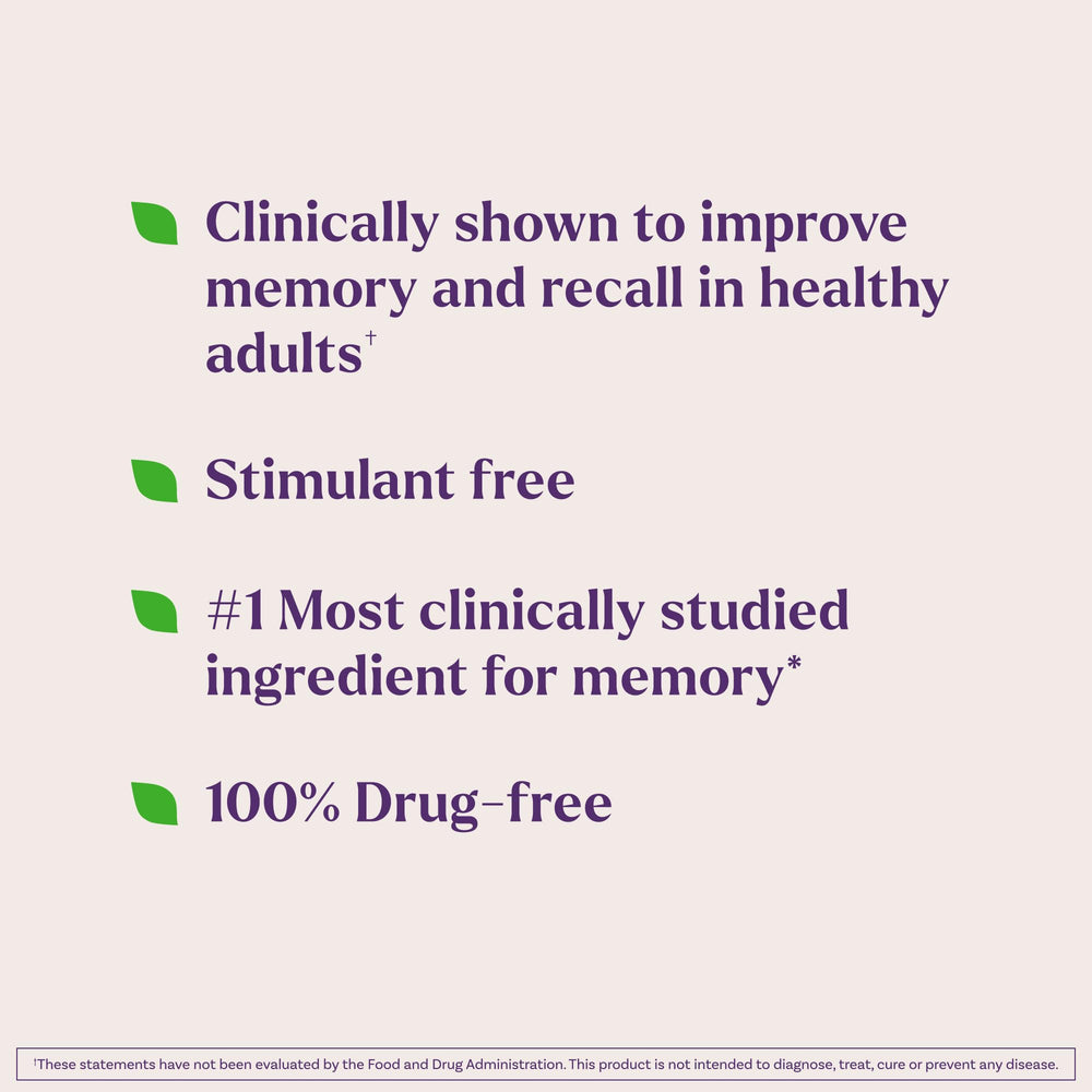 Natrol Cognium Memory tablet in hand showing easy twice-daily use.