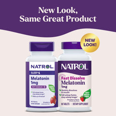 Natrol melatonin strawberry-flavored tablet close-up for easy bedtime use.