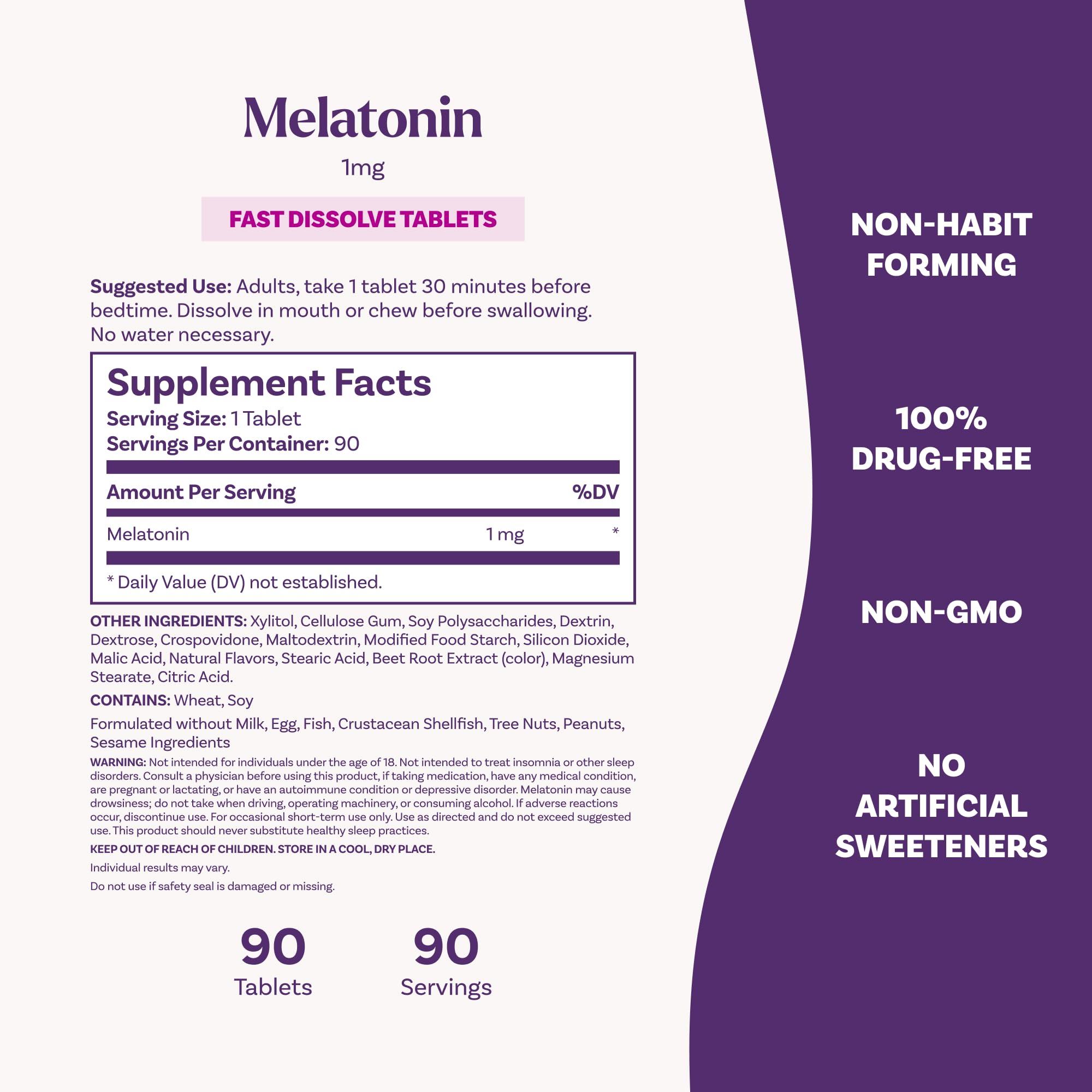 Natrol vegetarian formulation bottle label highlights drug-free sleep aid.
