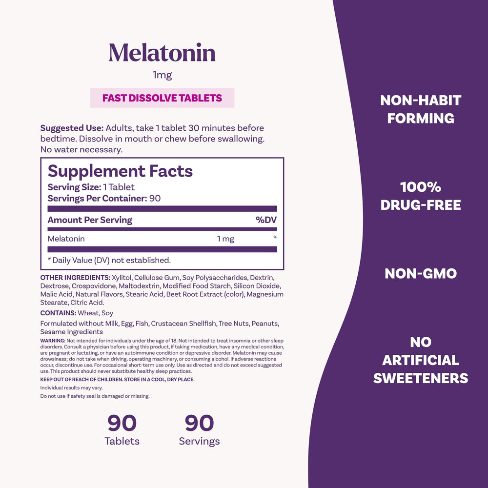 Natrol vegetarian formulation bottle label highlights drug-free sleep aid.