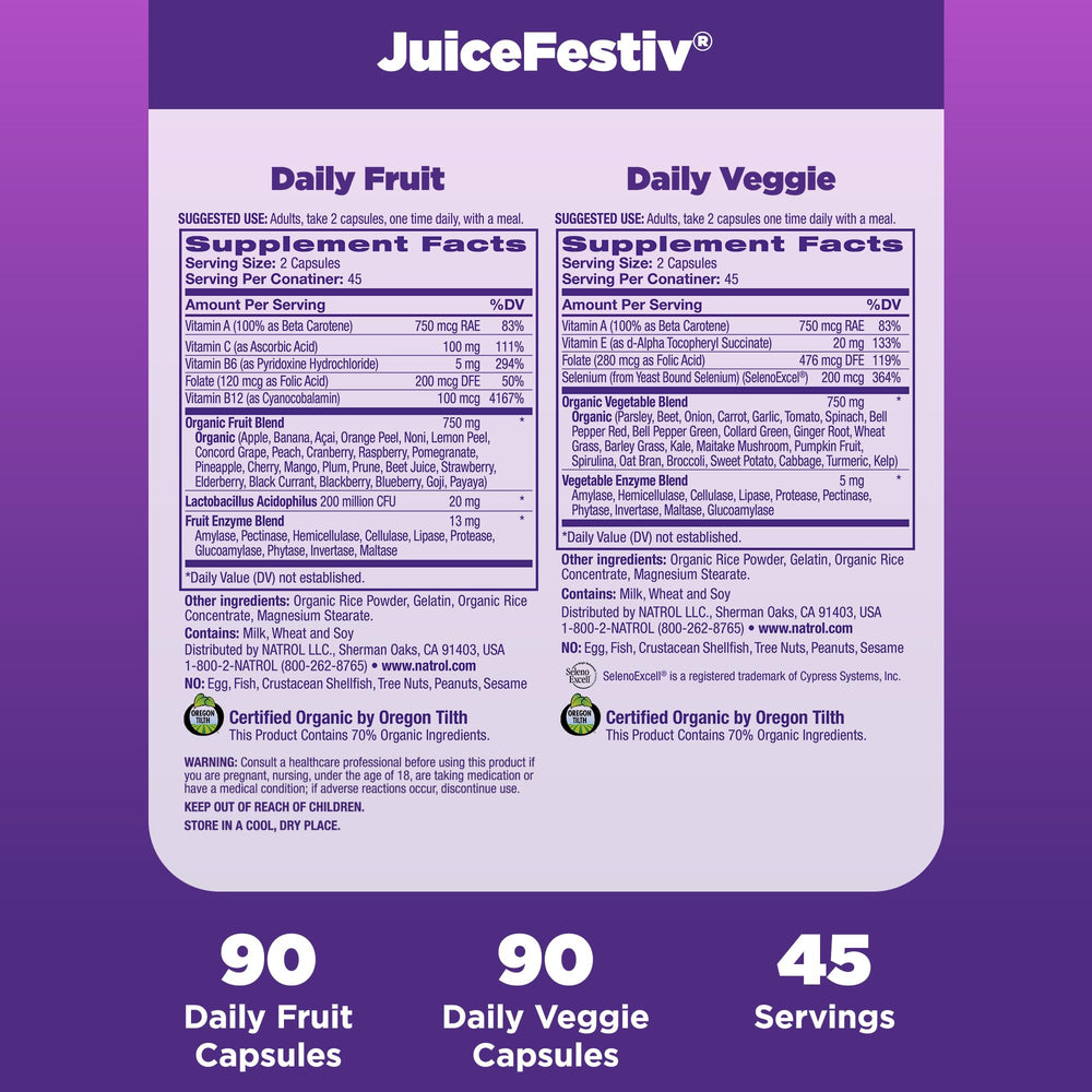 Natrol JuiceFestiv green superfood blend with spirulina and wheat grass.
