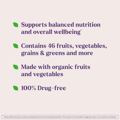 Natrol JuiceFestiv bottle label highlighting antioxidants and colorful fruits like goji and spirulina.