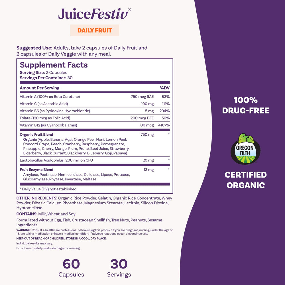 Natrol JuiceFestiv family-friendly packaging communicates easy integration into busy mornings.