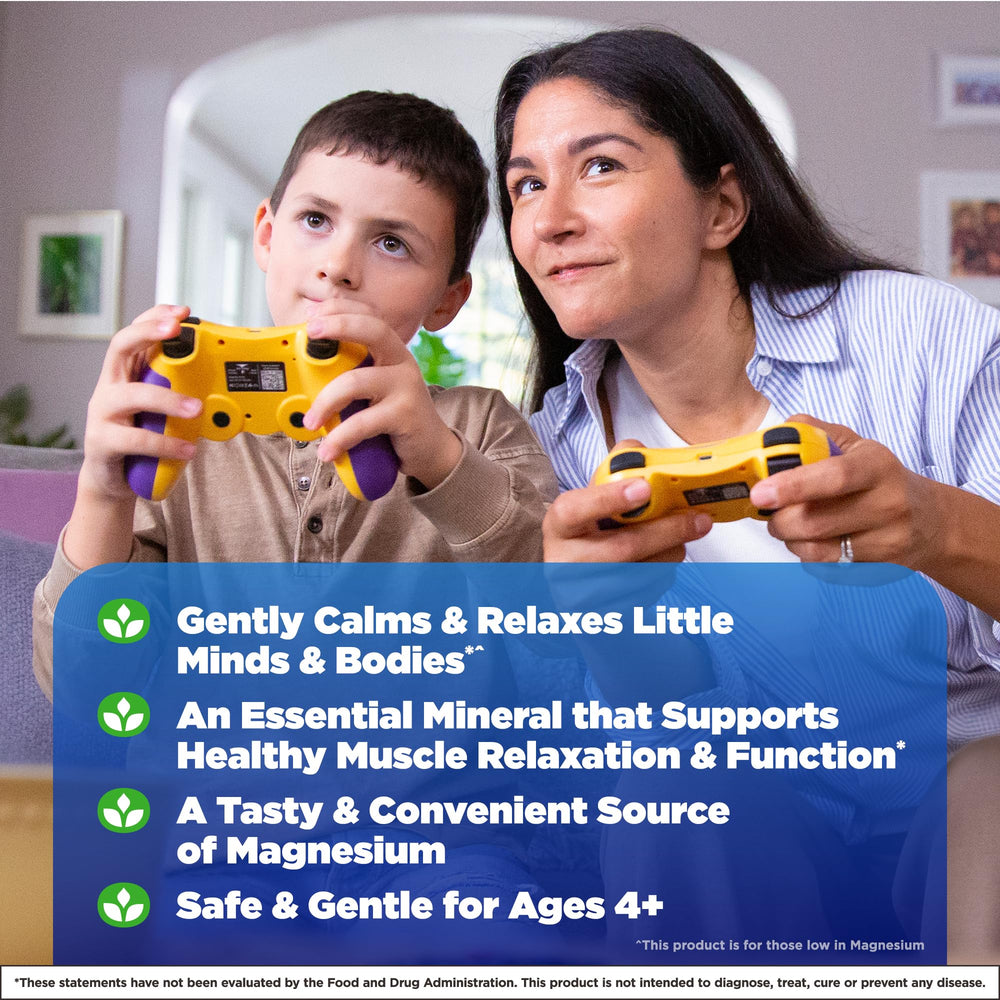 Natrol Kids Magnesium Citrate Gummies label closeup, clear ingredients and allergen-friendly claims.