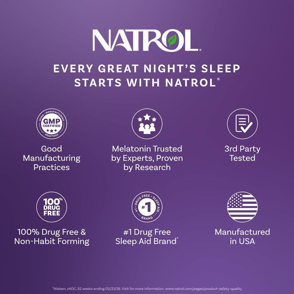 Natrol Kids Melatonin bottle indicating a 60-day supply for occasional sleeplessness.