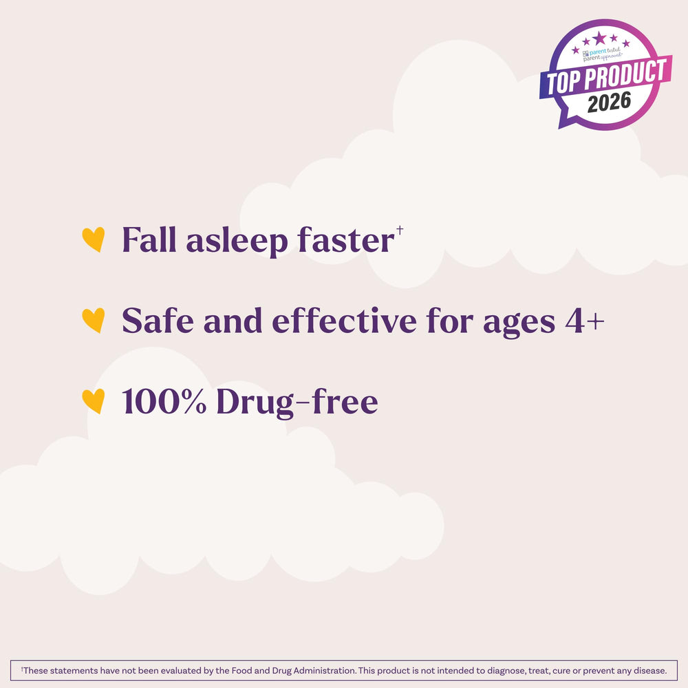 Natrol Kids Melatonin bottle on nightstand suggests easy nightly use before bedtime.