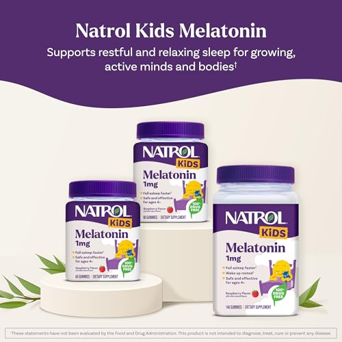 Natrol Kids Melatonin gummies presented as a safe, drug-free sleep option.