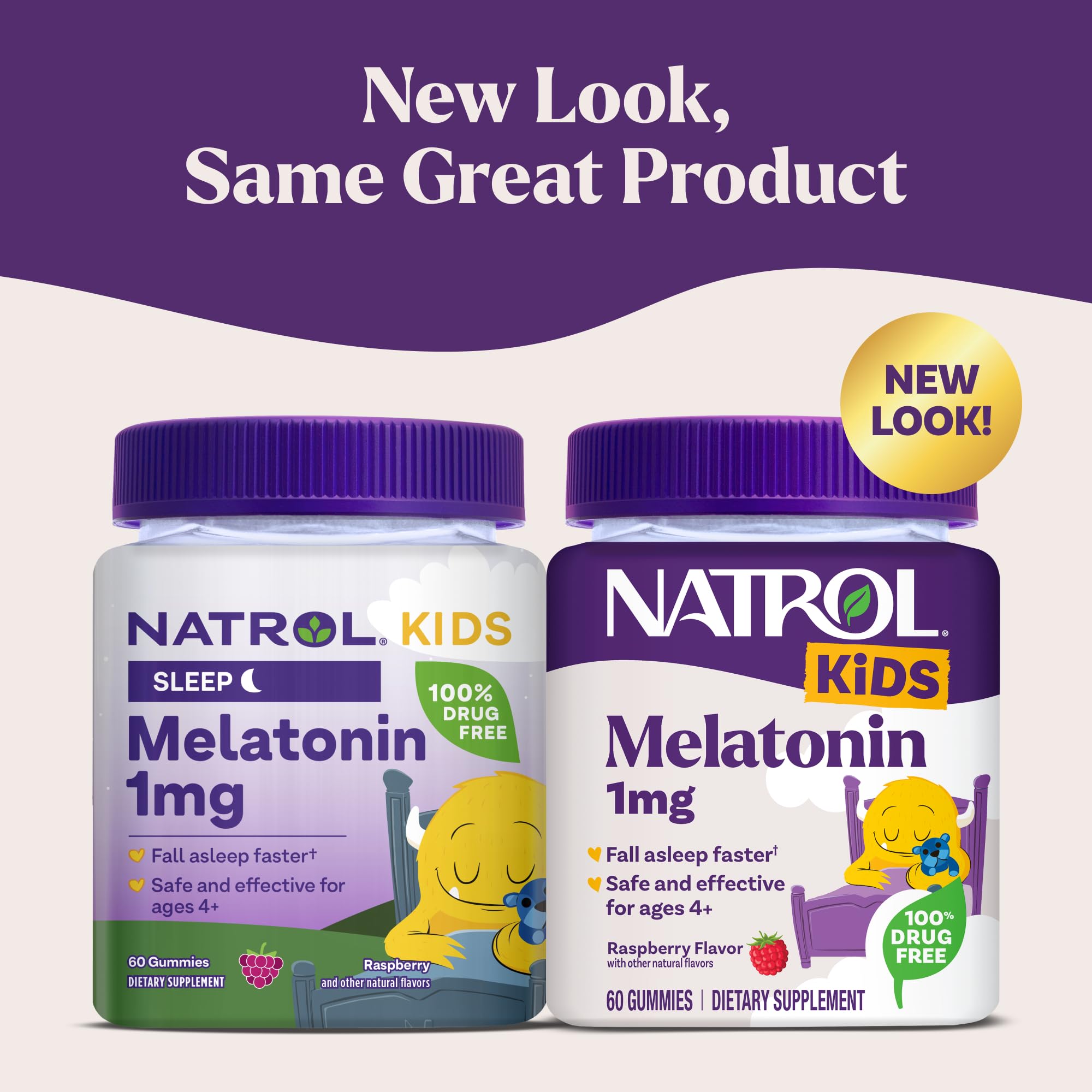 Close-up of Natrol Kids Melatonin gummies in raspberry flavor for kid-friendly use.
