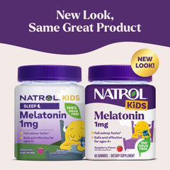 Close-up of Natrol Kids Melatonin gummies in raspberry flavor for kid-friendly use.