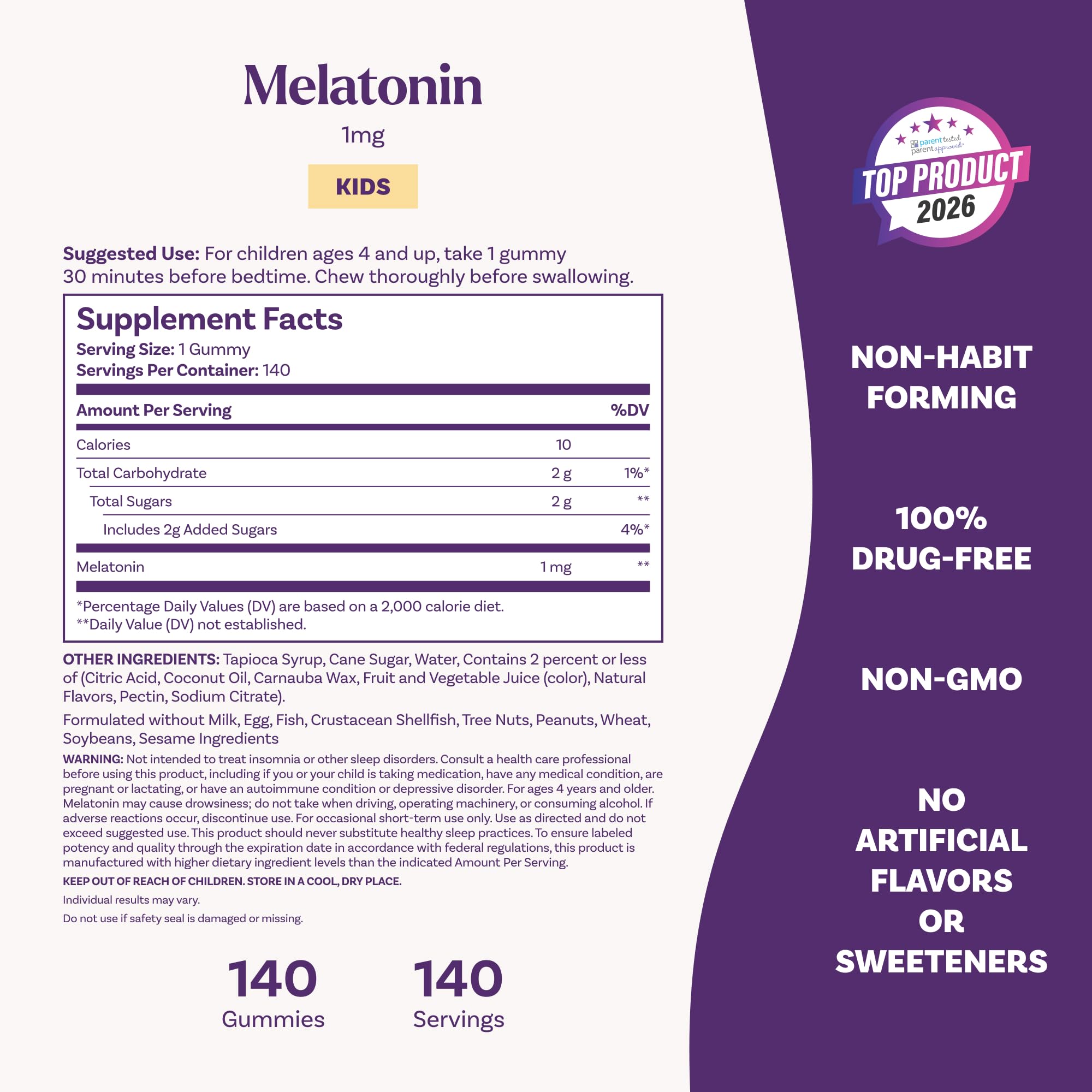 Natrol Kids Melatonin kid-friendly formula emphasizes non-GMO, vegetarian, chewable joy.