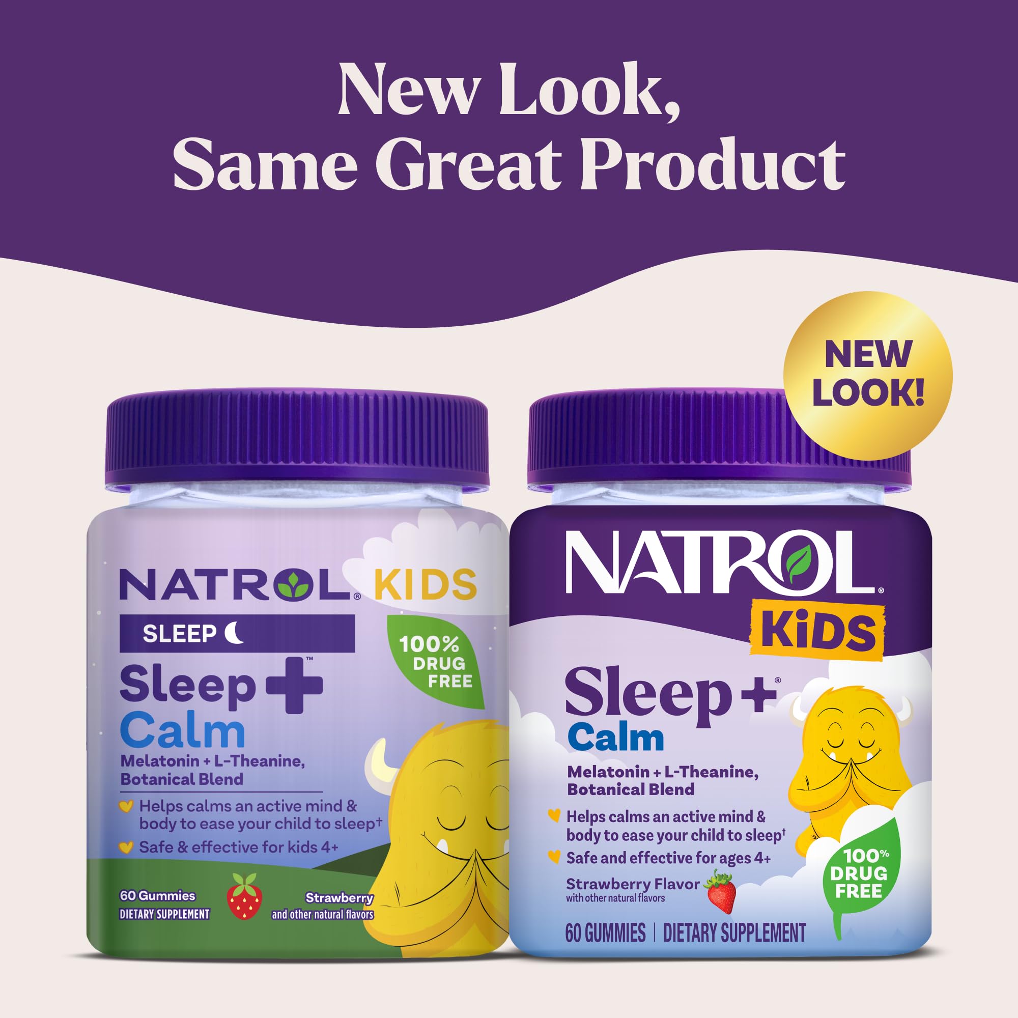 Close-up of Natrol Kids Sleep Calm gummies highlighting strawberry flavor.