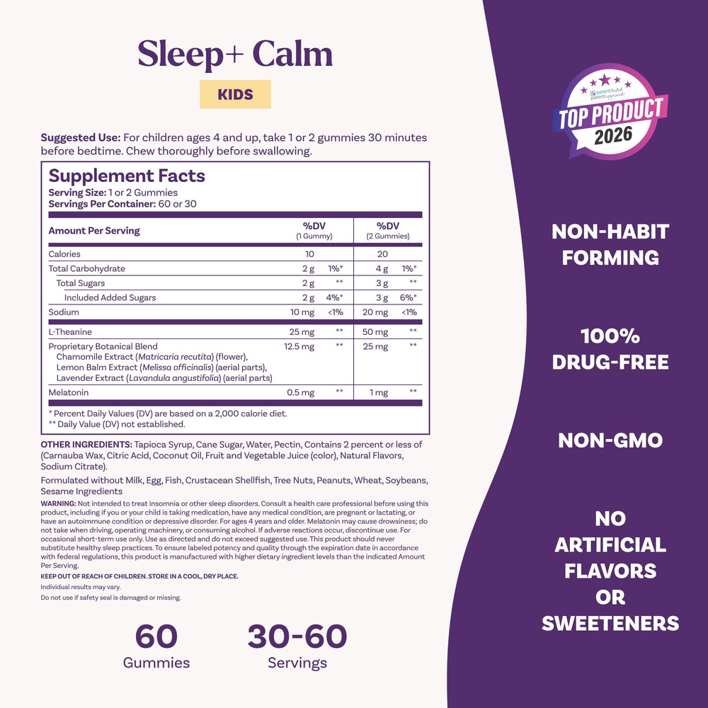 Natrol Kids Sleep Calm with 0.5 mg melatonin for gentle support.