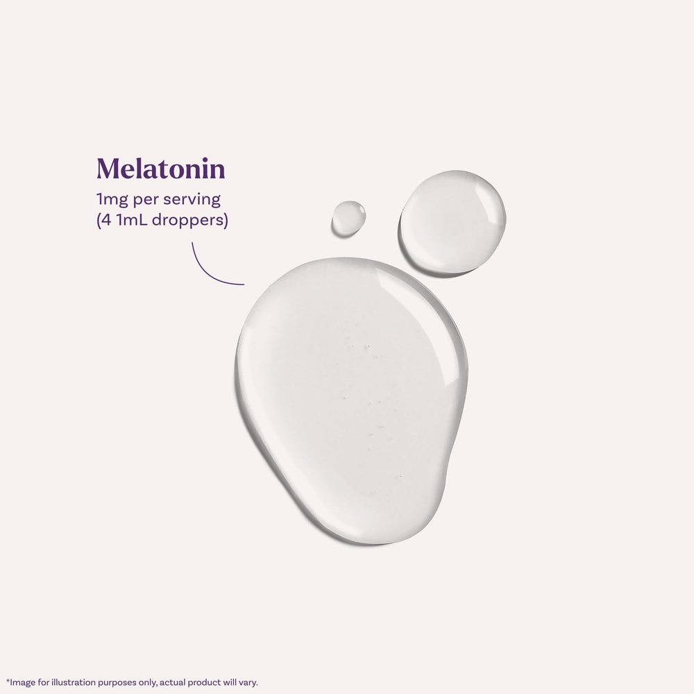 Natrol Liquid Melatonin 4 mL per dose for bedtime use.