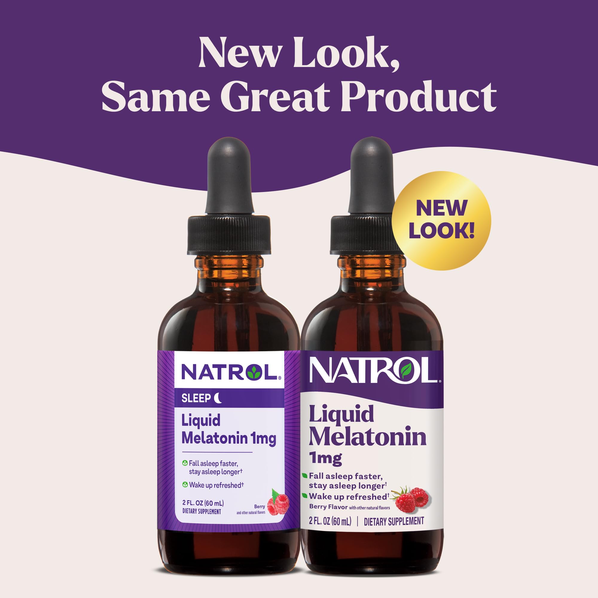 Natrol Liquid Melatonin berry flavor label highlights tasty sleep support.