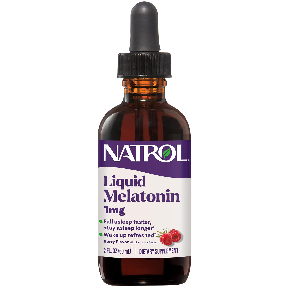 Natrol Liquid Melatonin bottle with dropper for precise 1 mg bedtime dose.
