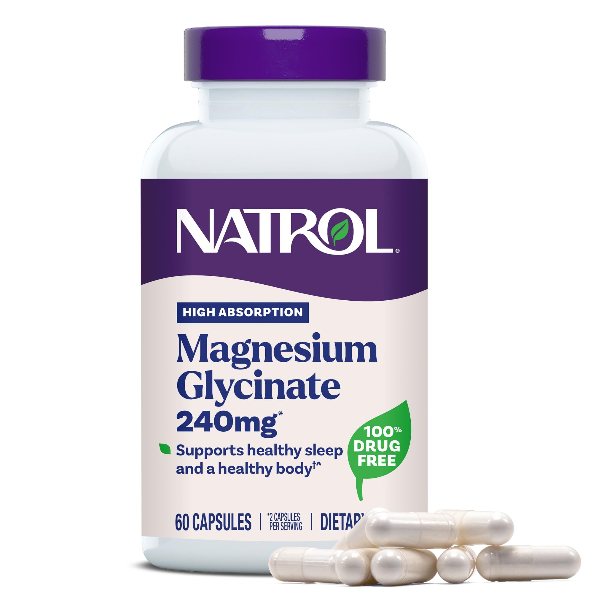 Natrol Magnesium Glycinate 240 mg bottle front for high absorption and calm sleep