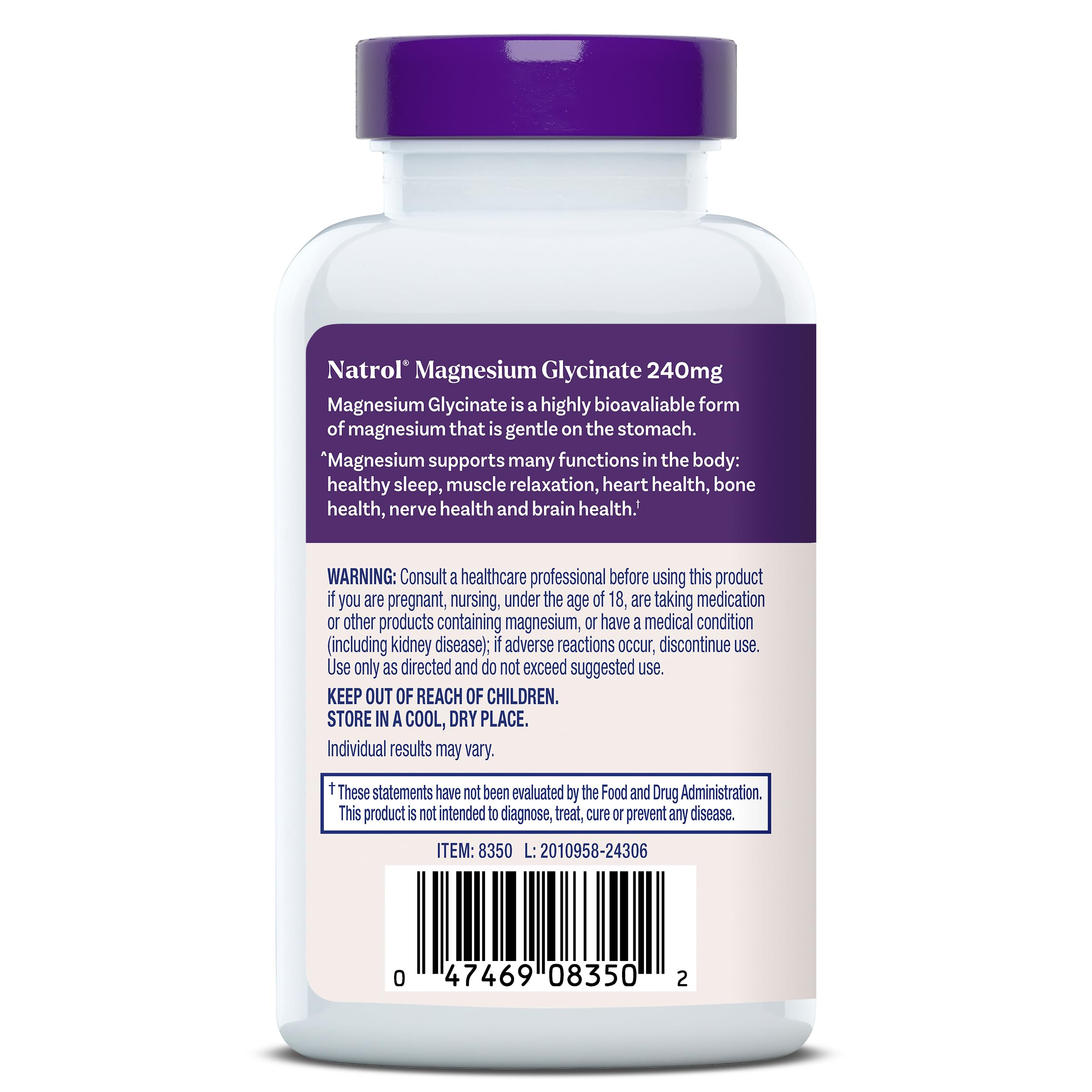 Natrol capsule bottle beside glass of water, stomach-friendly note
