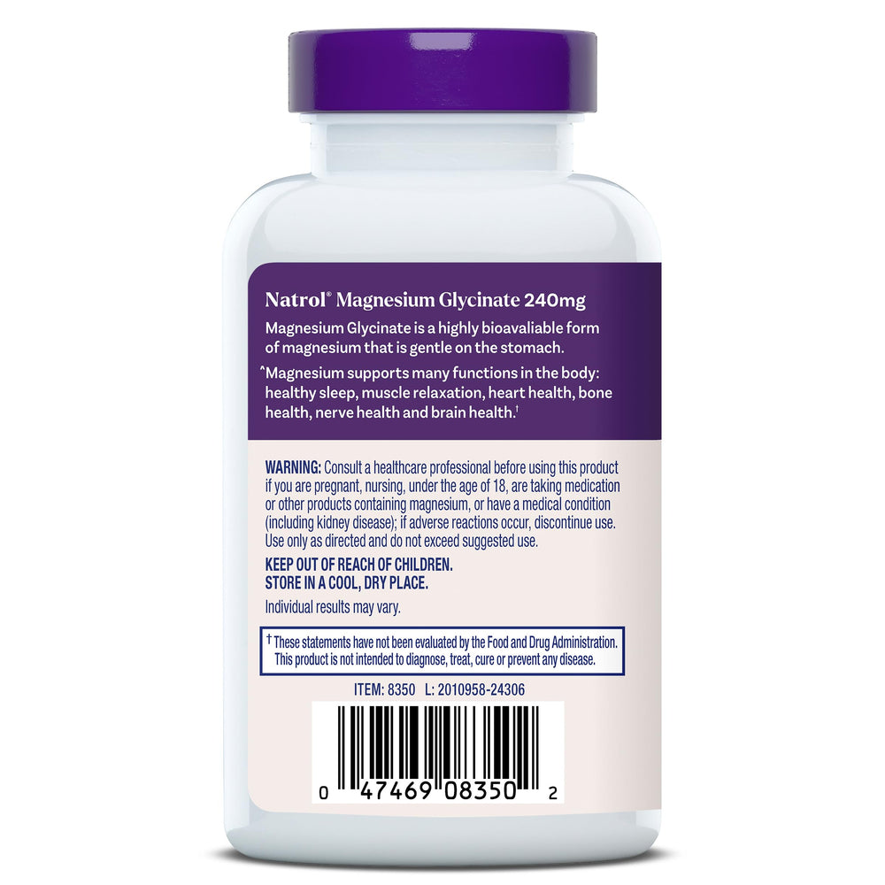 Natrol capsule bottle beside glass of water, stomach-friendly note
