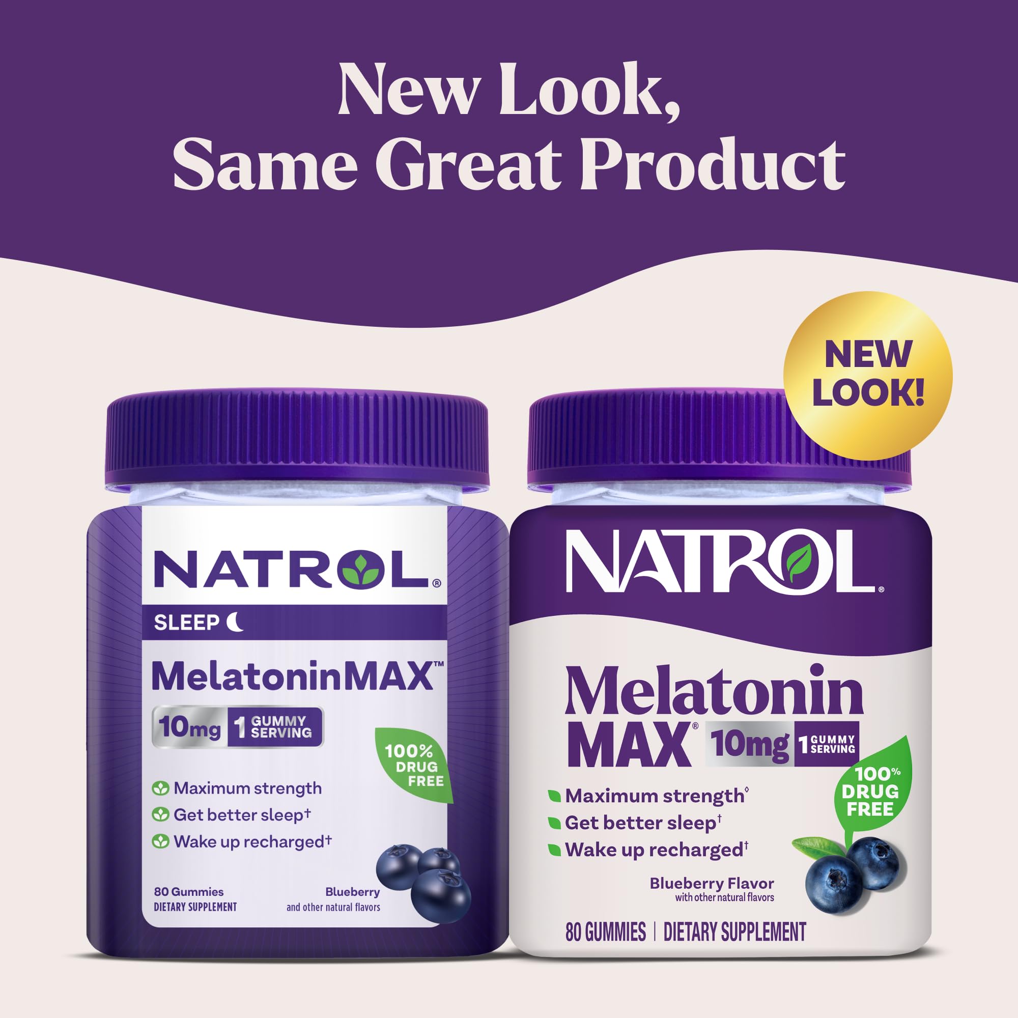 Close-up of Natrol Melatonin 10mg blueberry gummies highlighting flavorful sleep aid.