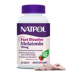 Natrol melatonin 10mg fast dissolve bottle for adults, convenient sleep support.