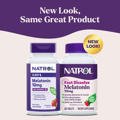 Natrol melatonin dissolving tablet on tongue for quick onset sleep.