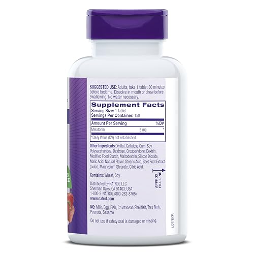 Natrol melatonin 5mg supports adult sleep routines during busy evenings.