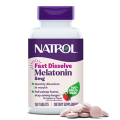 Natrol Melatonin 5mg fast-dissolve tablets in strawberry flavor for easy nightly use.