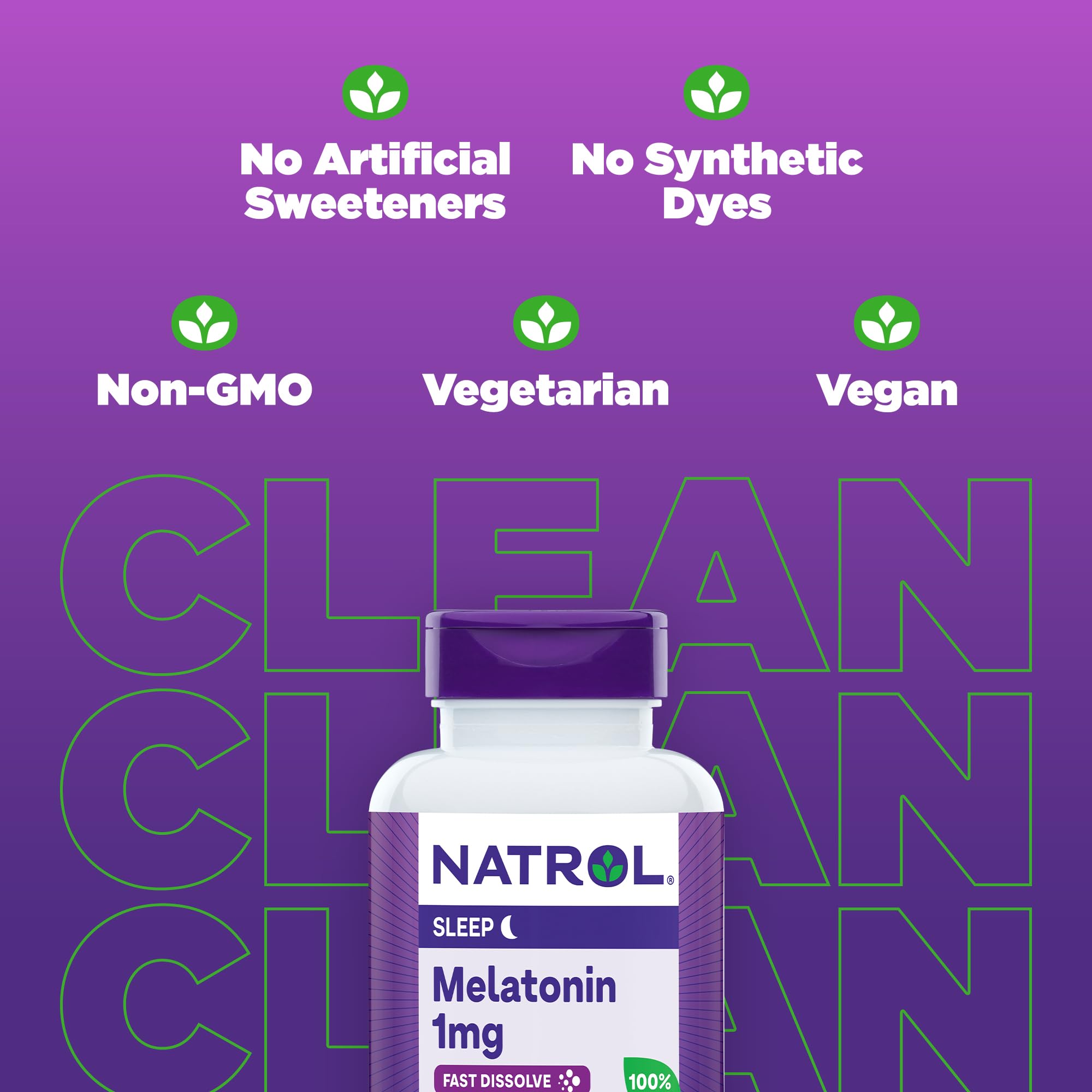 Vegetarian Natrol melatonin fast-dissolve tablets without water needed.