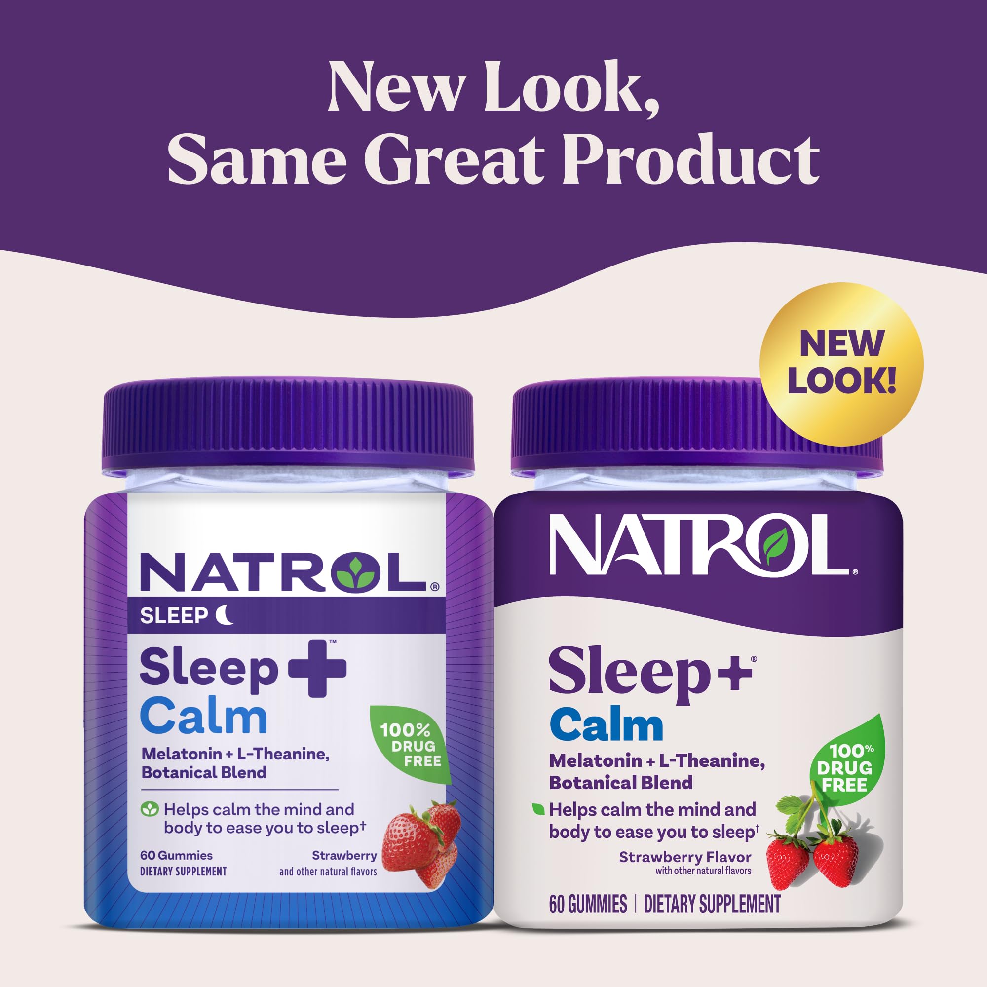 Close-up of Natrol Sleep+ Calm gummies highlighting strawberry flavor.