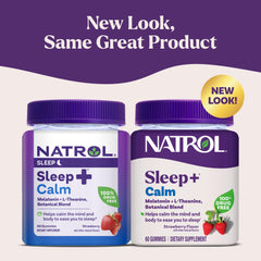 Close-up of Natrol Sleep+ Calm gummies highlighting strawberry flavor.