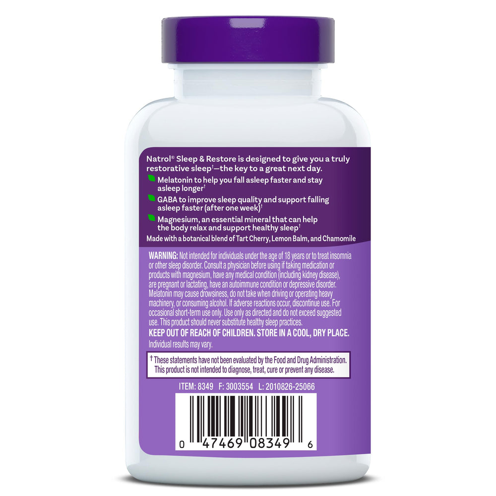 Natrol Sleep & Restore designed for adults seeking a drug-free sleep aid.