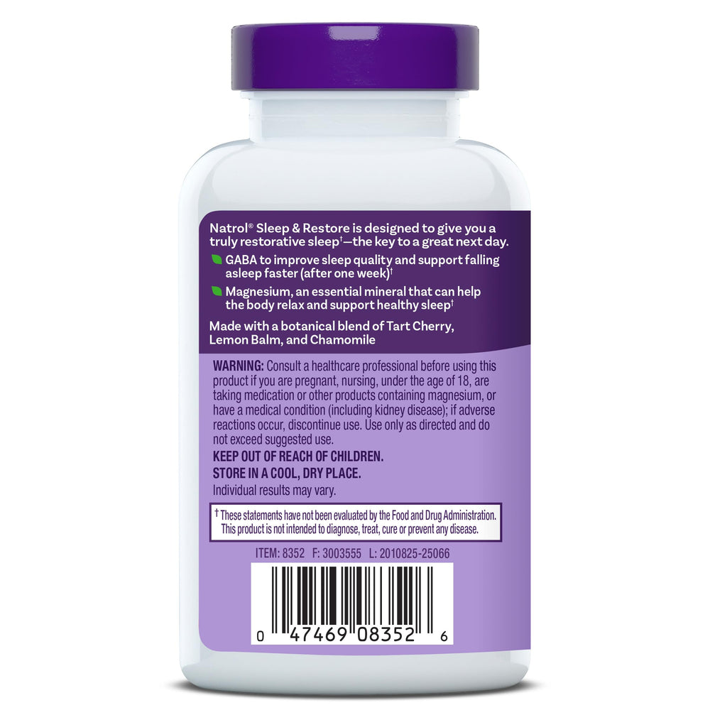 Natrol Sleep & Restore drug-free claim underlines a non-habit forming choice.