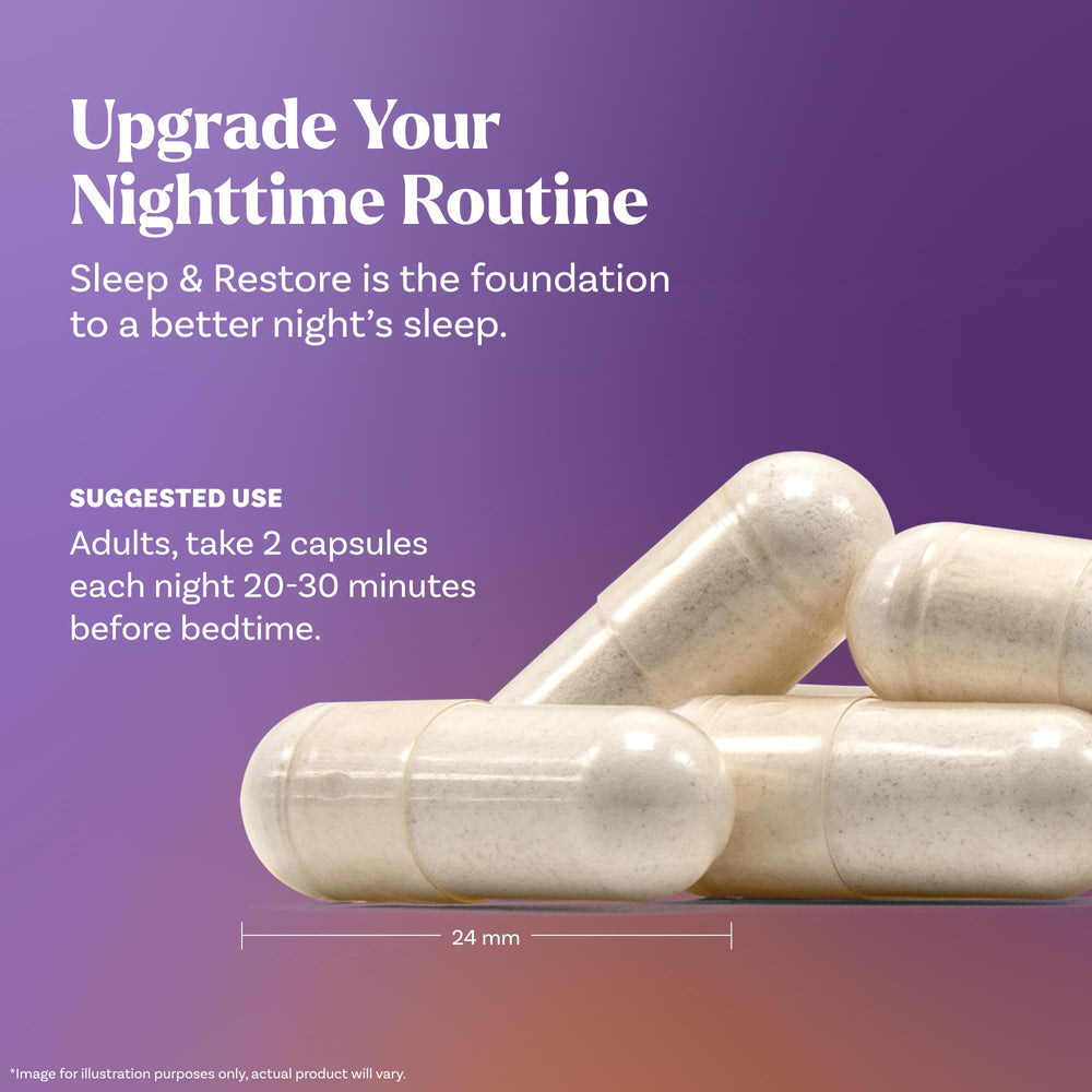Natrol Sleep & Restore vegetarian capsules show a plant-based sleep aid option.