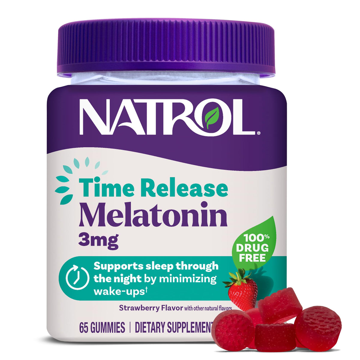 Natrol Time Release Melatonin Gummies in a jar offering sustained sleep support.