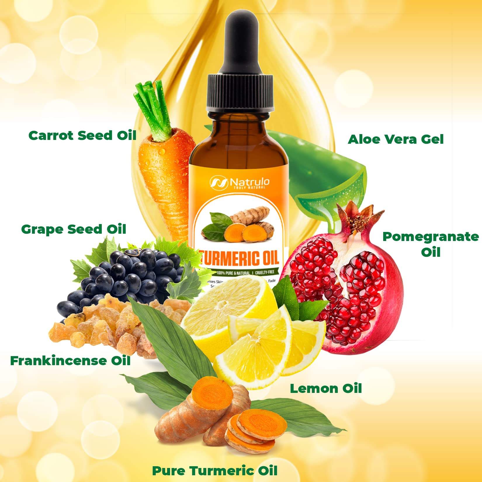Natrulo Turmeric Face Oil on skin shows quick absorption and glow.