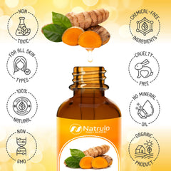 Natrulo Turmeric Oil texture-closeup reveals natural amber hue and purity.
