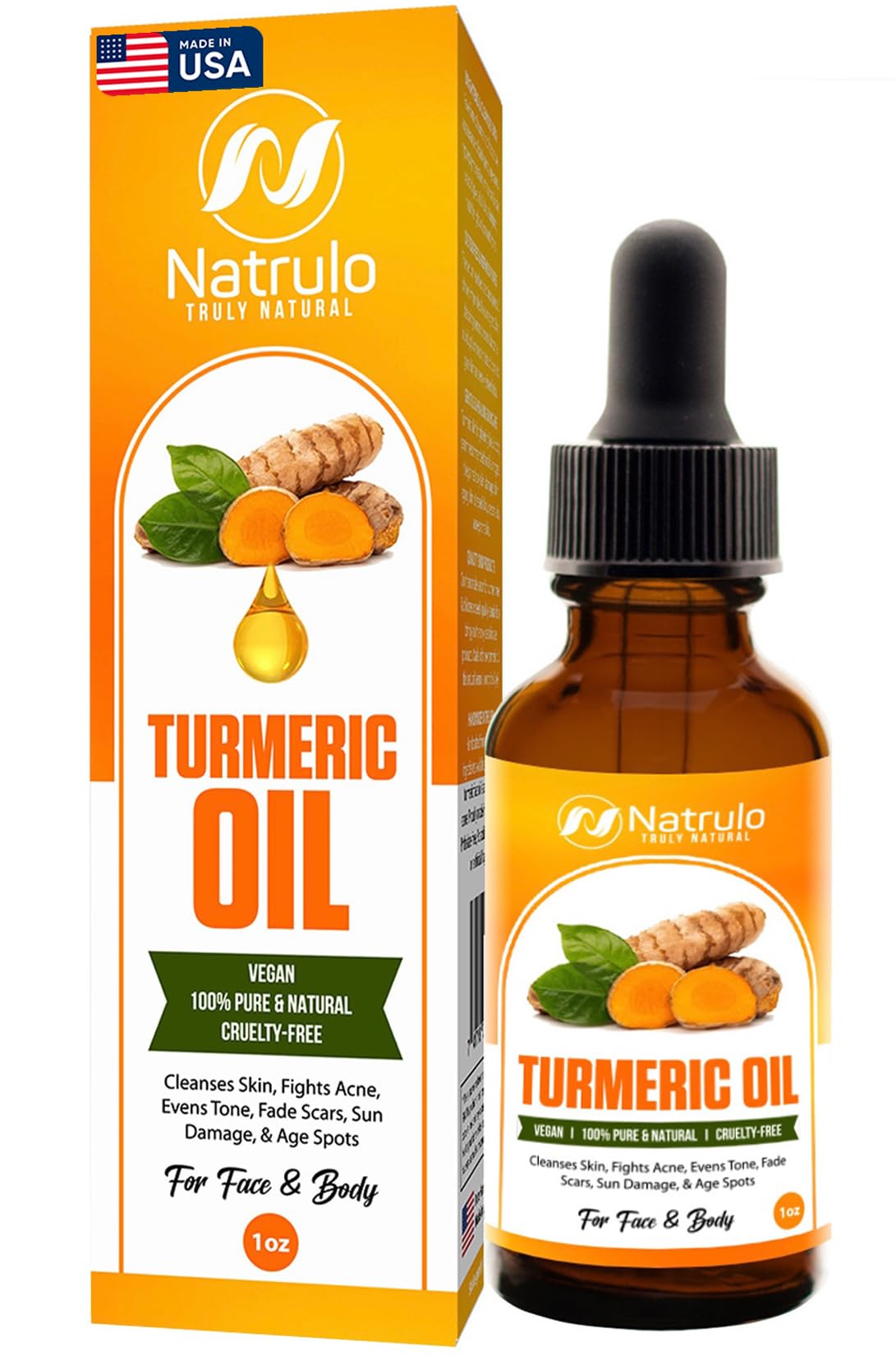 Natrulo Turmeric Repair Face Oil bottle shows pure formula for radiant skin.