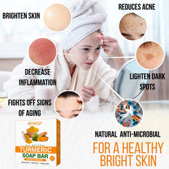 Closeup of Natrulo turmeric soap bar showing turmeric powder for natural skin boost.