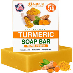 Natrulo turmeric soap bar for face and body with a brightening glow.
