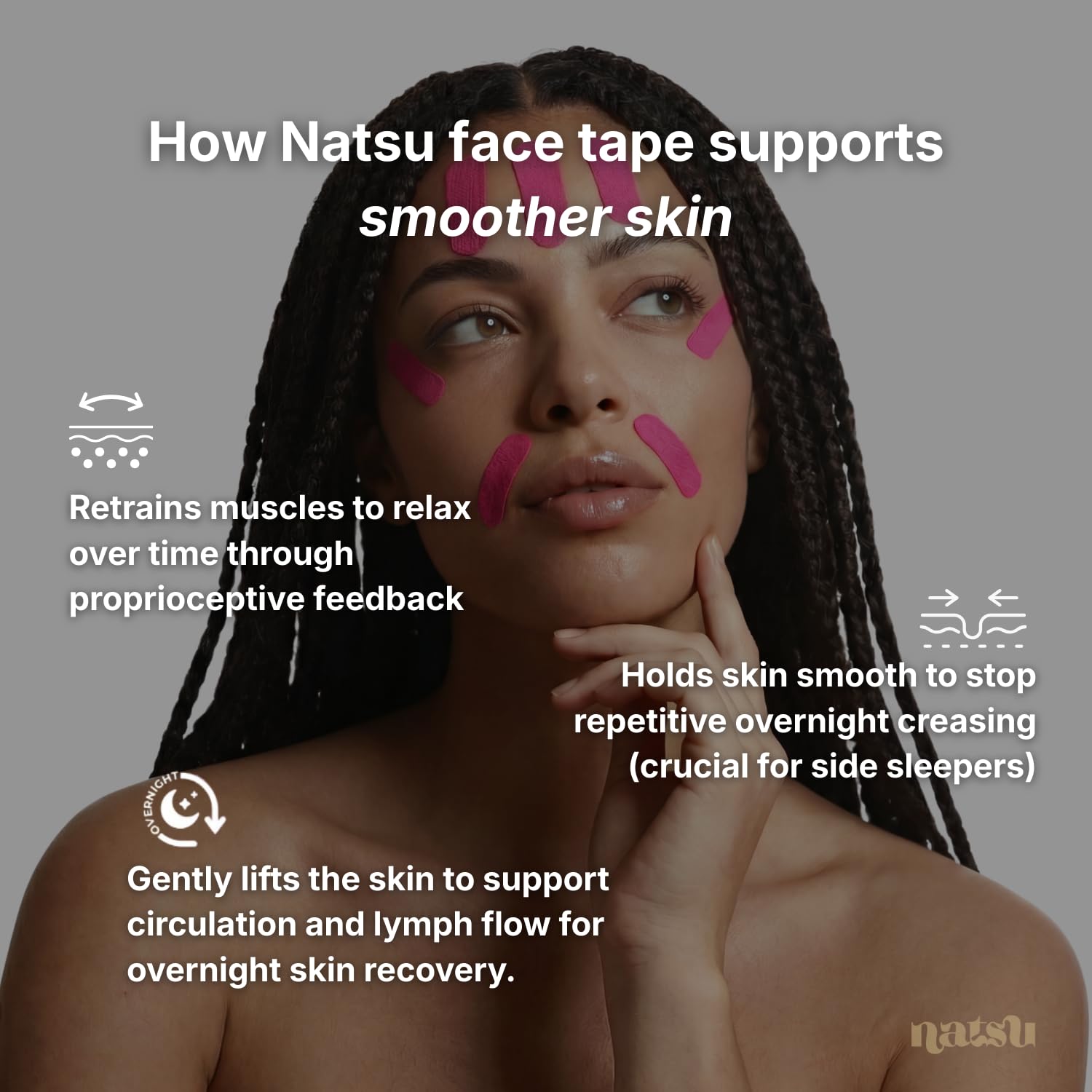 Natsu Overnight Patches target 11s frown lines for subtle daytime-ready skin.