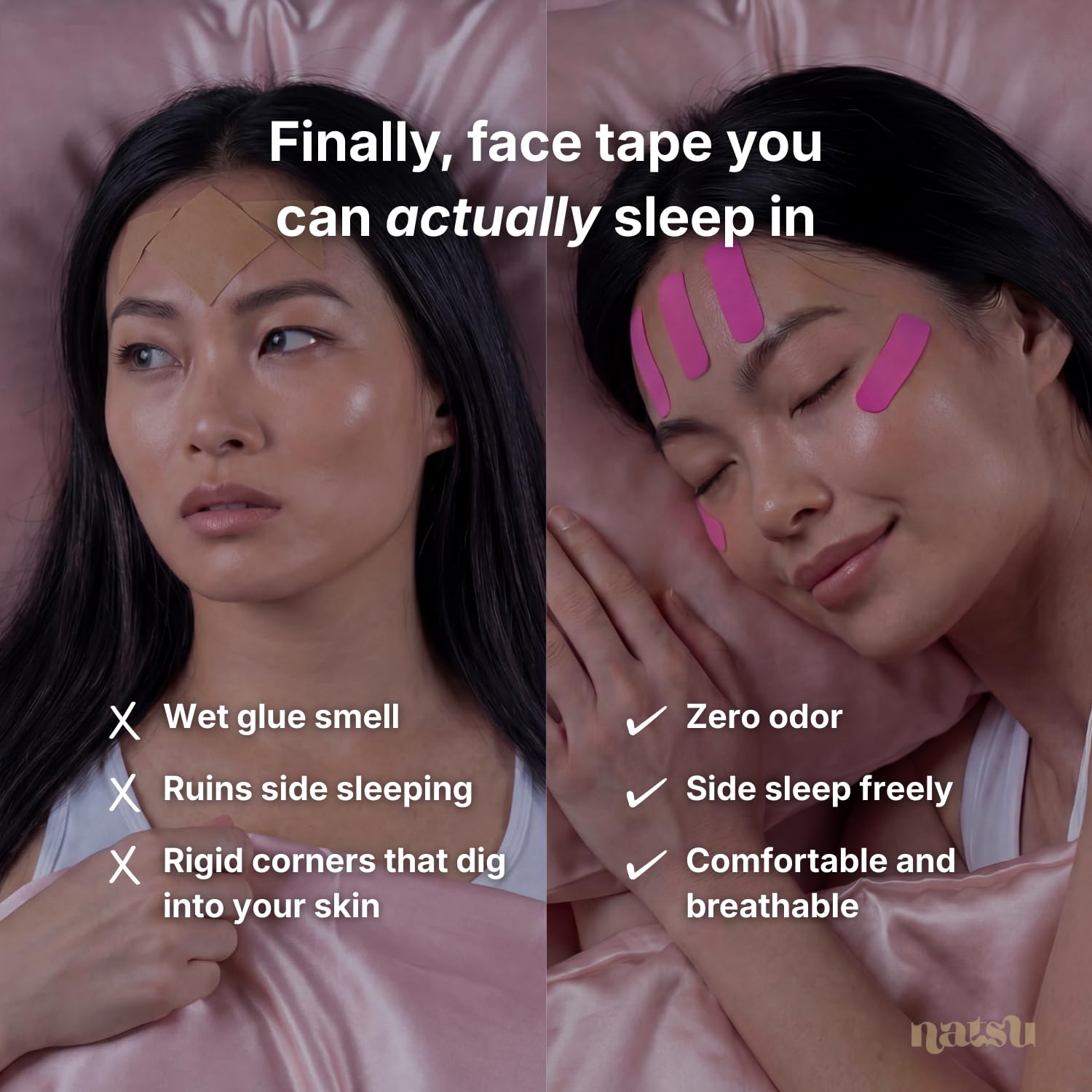 Natsu Overnight Patches on crow feet area reduce visibility while you sleep.
