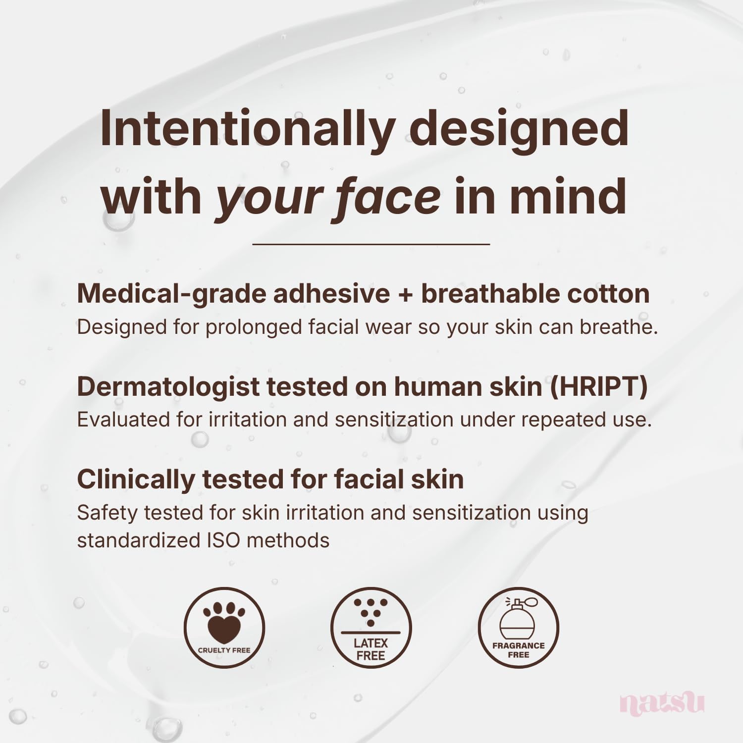 Natsu two-size pack fits different facial zones for versatile coverage.