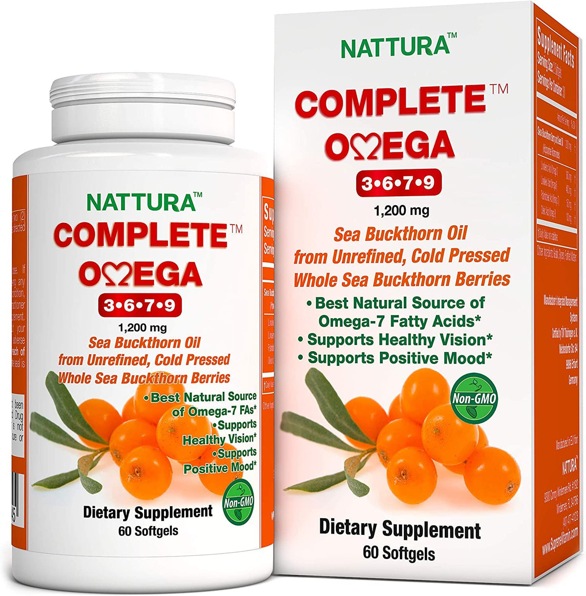 Nattura Complete Omega bottle closeup showing vegan omega blend for daily vitality.