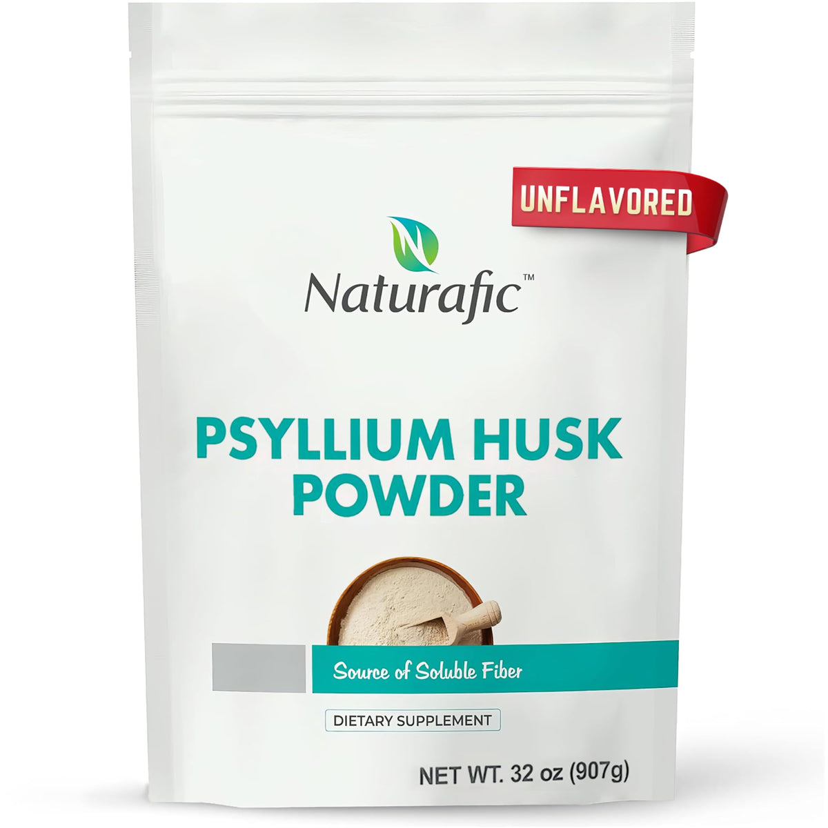 Naturafic Psyllium Husk Powder bottle pour showing product for smooth digestion