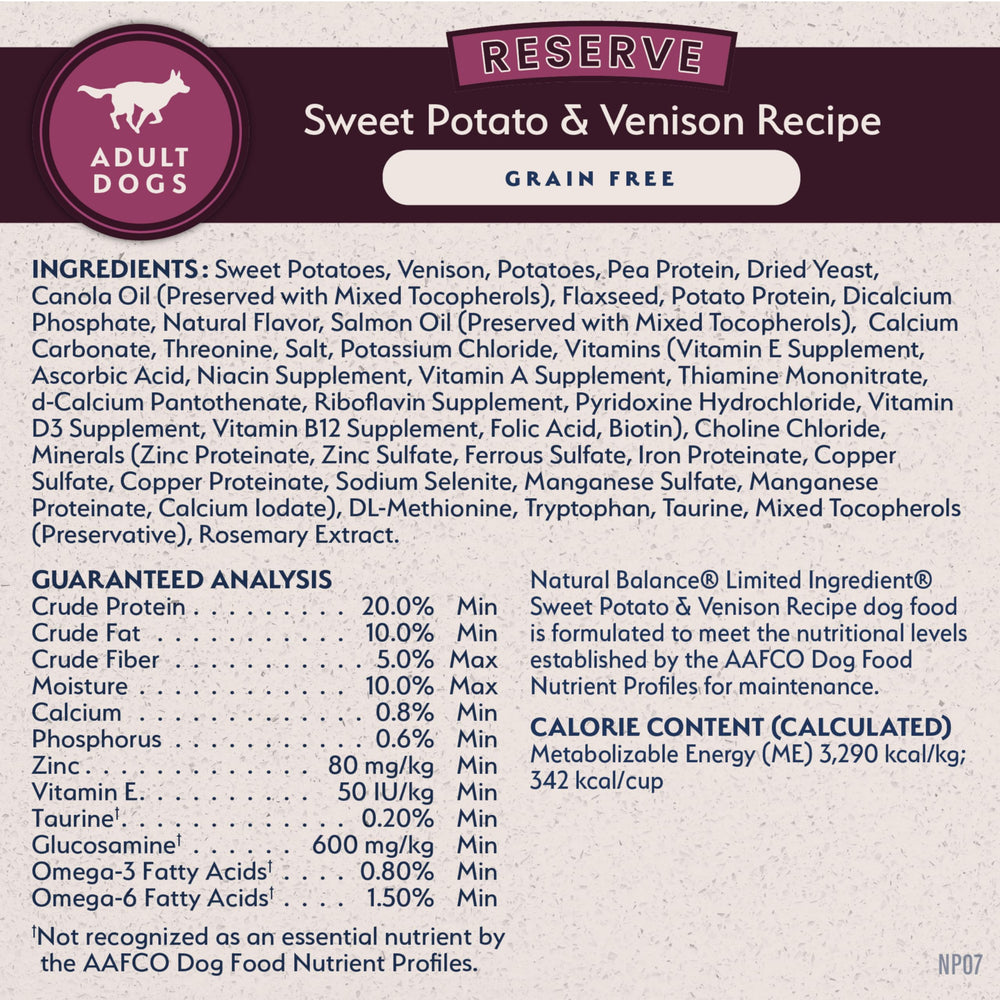 Natural Balance packaging shows 12-pound bag size close-up