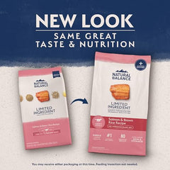 Natural Balance Salmon & Brown Rice dog food shows fiber for easy digestion